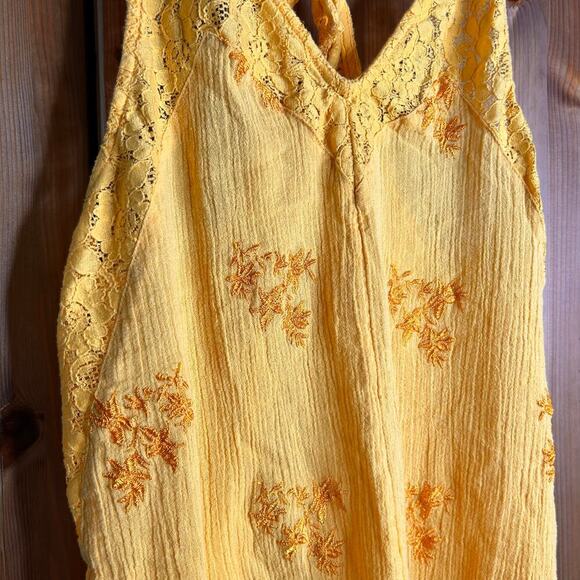 Free People Troubadour Embroidered Cotton Romper Yellow Women’s Small Bohemian - Picture 5 of 10